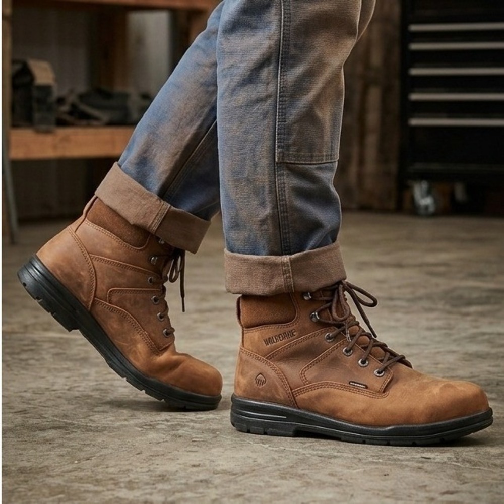 Wolverine DuraShocks Work Boots Mens 9EW Brown Excellent Leather W02038 Slip Res